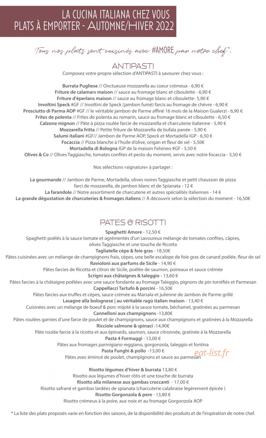 Il Ristorante — carte page 1