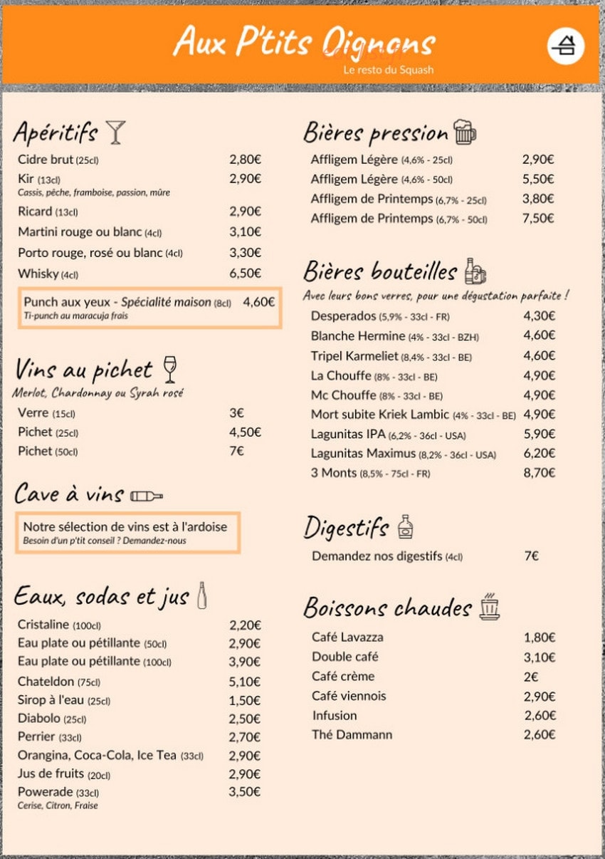 Aux P'tits Oignons — carte page 2