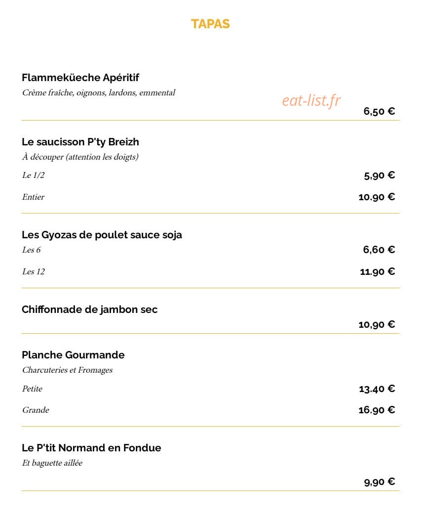 La Taverne — carte page 1