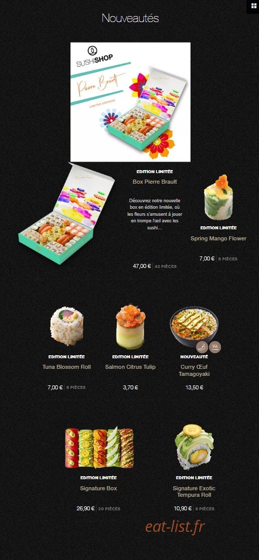 Sushi Shop — carte page 1
