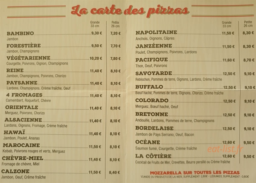 Cyr'pizza — carte page 1