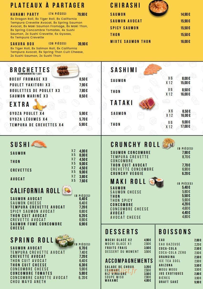 Hanami Sushi — carte page 2