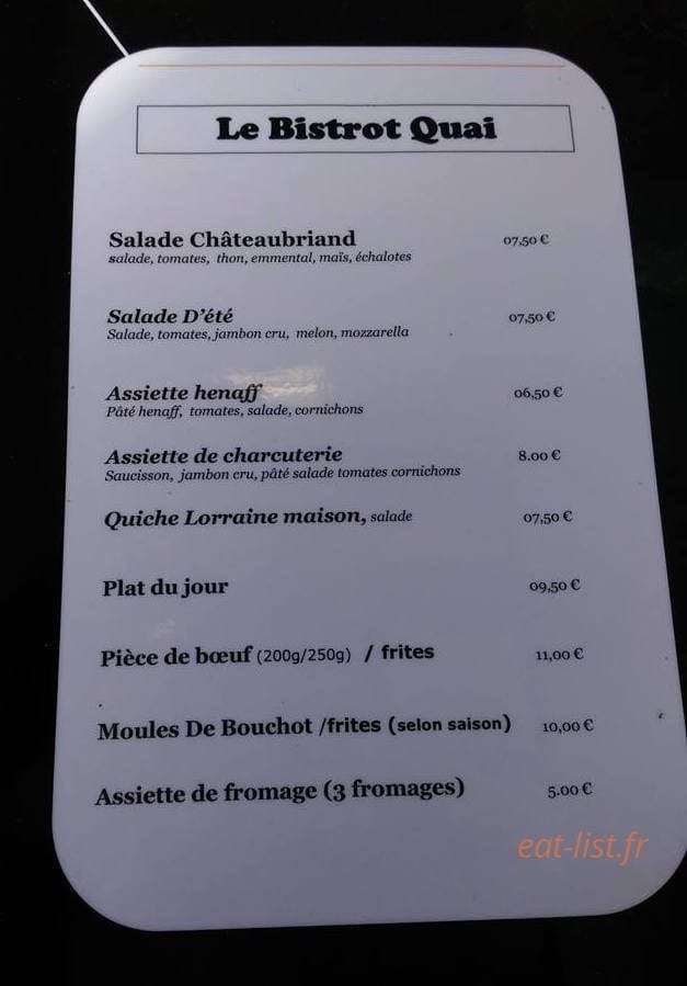 Bistrot quai du barrage — carte page 1