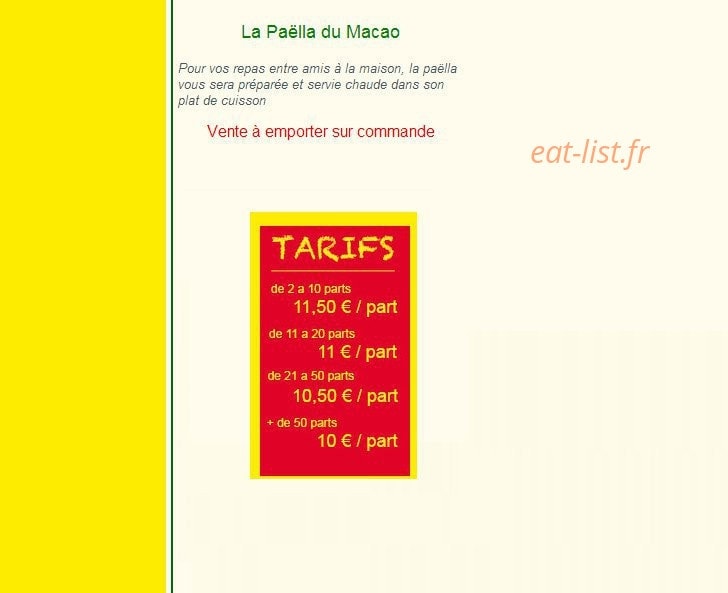 La Paëlla du Macao — carte page 1