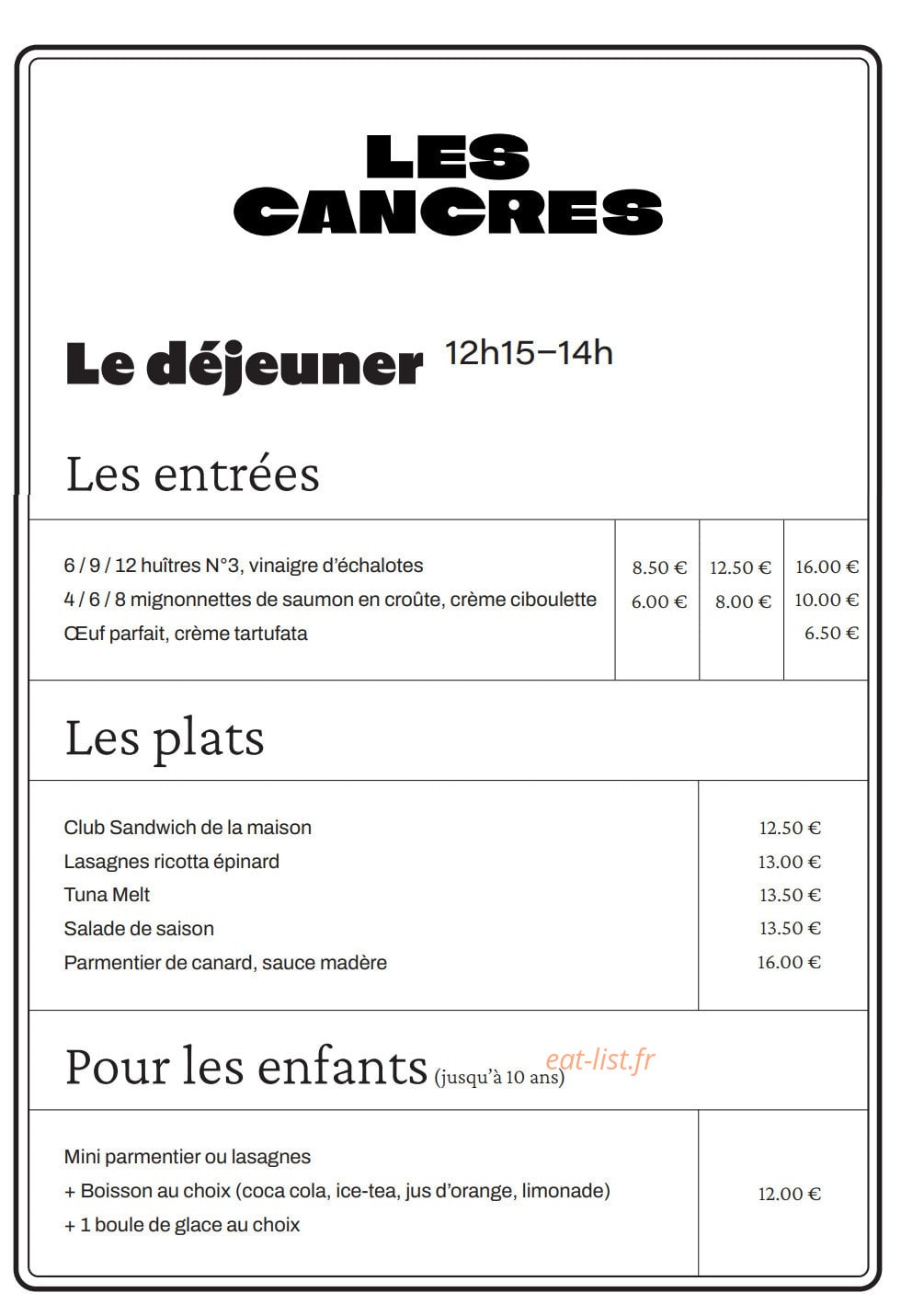 Les Cancres — carte page 1