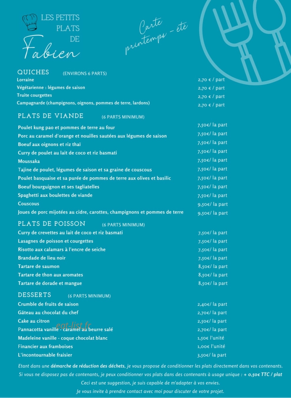 Les petits plats de Fabien — carte page 2