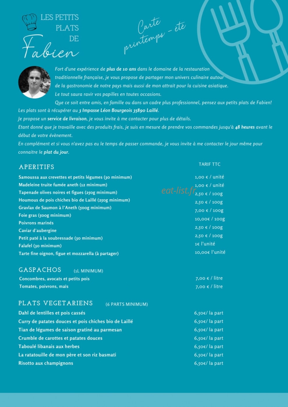 Les petits plats de Fabien — carte page 1