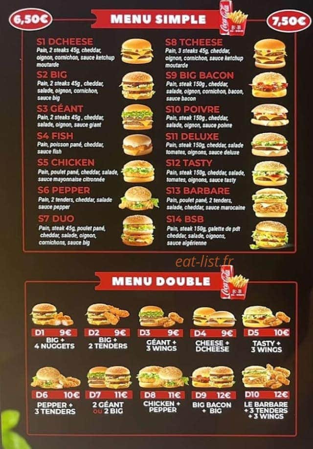 Big S Burger — carte page 2