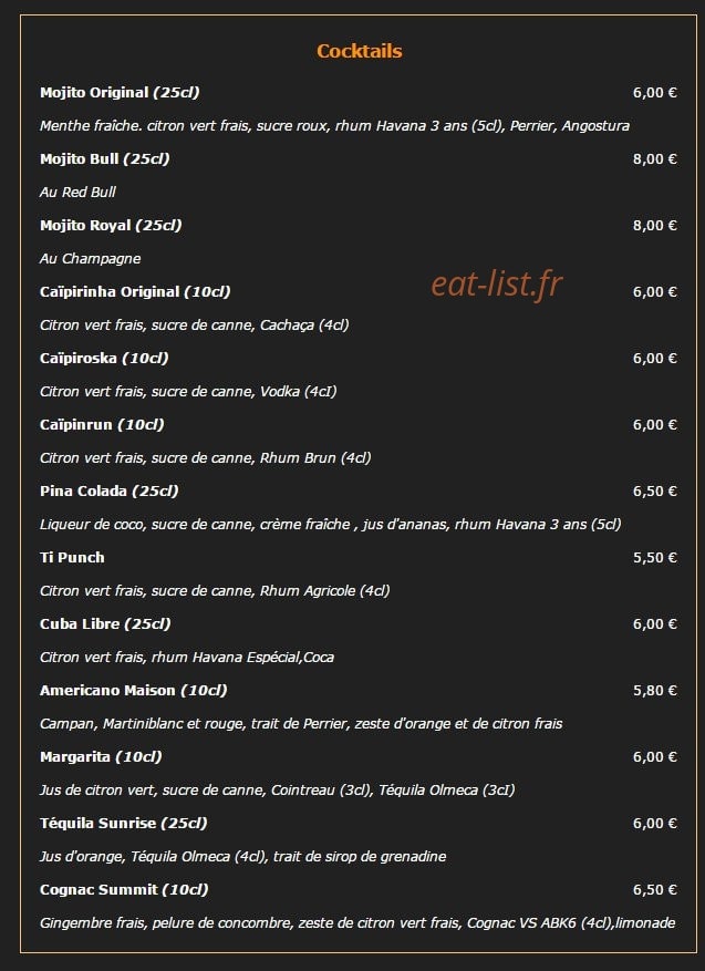 Café de Paris — carte page 19