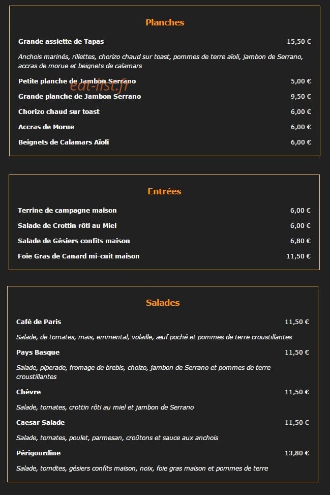 Café de Paris — carte page 1