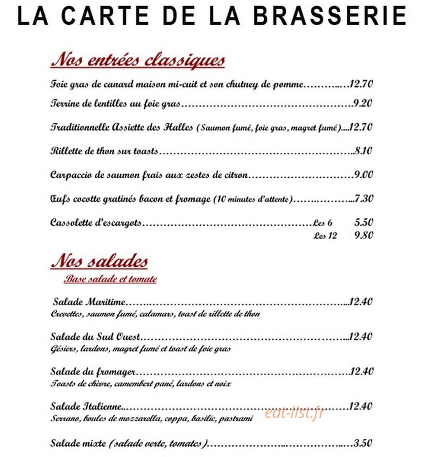Café et Brasserie des Halles — carte page 1