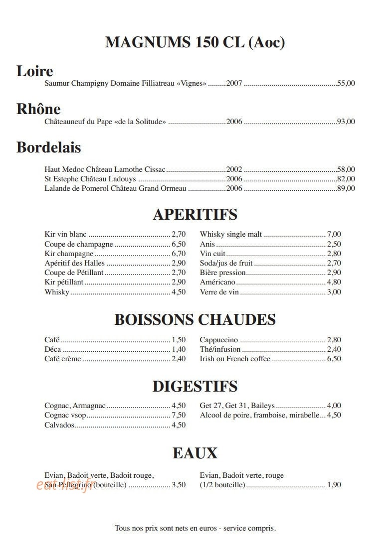 Café et Brasserie des Halles — carte page 10