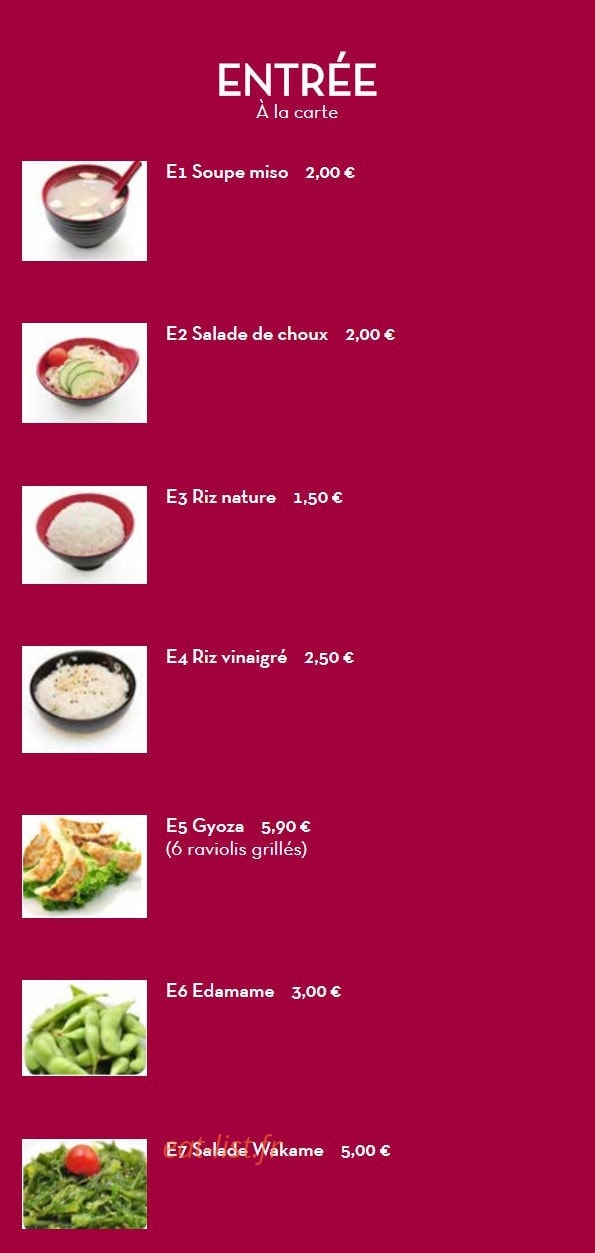 Ichiban Sushi — carte page 1