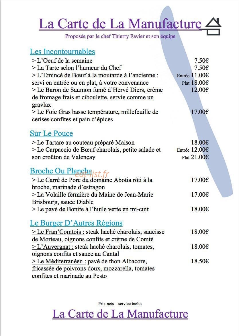 La Manufacture — carte page 2