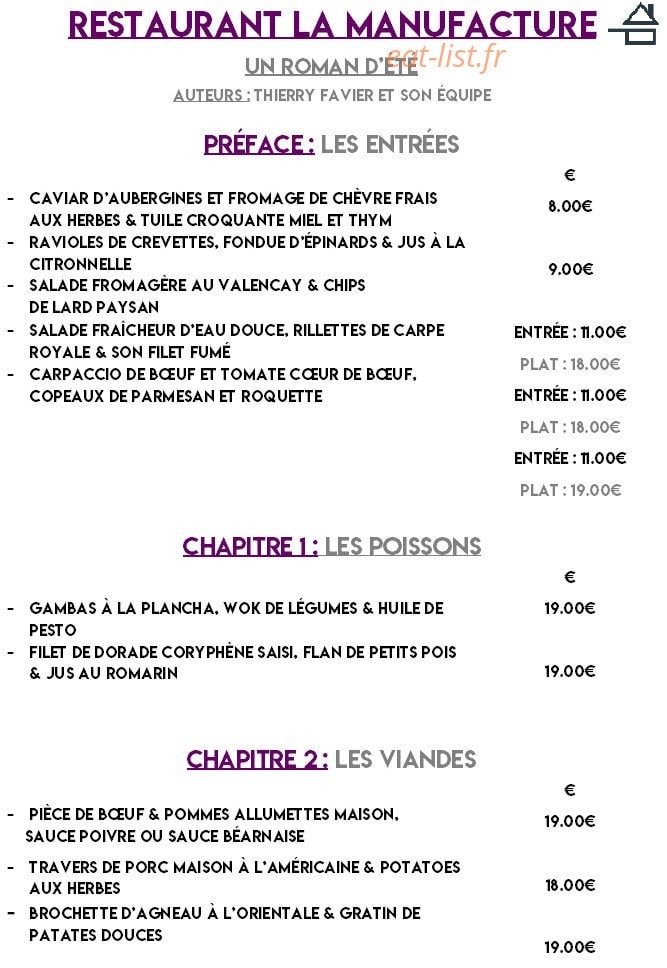 La Manufacture — carte page 1