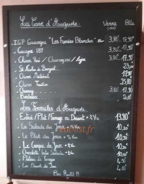 Le Bistrot d'Auguste — carte page 1