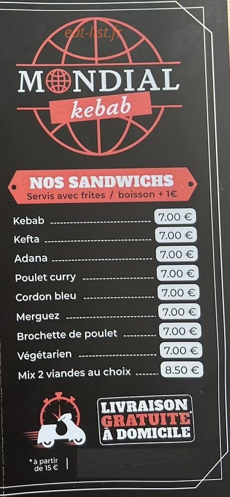 Mondial kebab — carte page 1