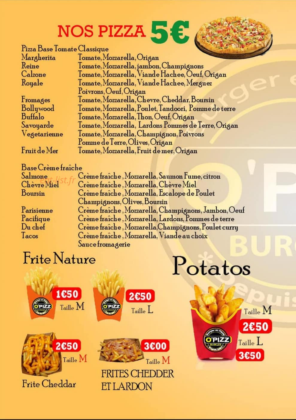 O’Pizz Burger — carte page 2