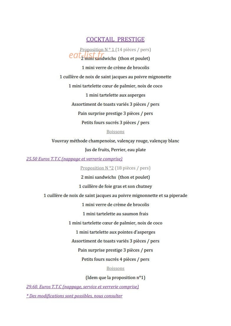 Toutain traiteur — carte page 20