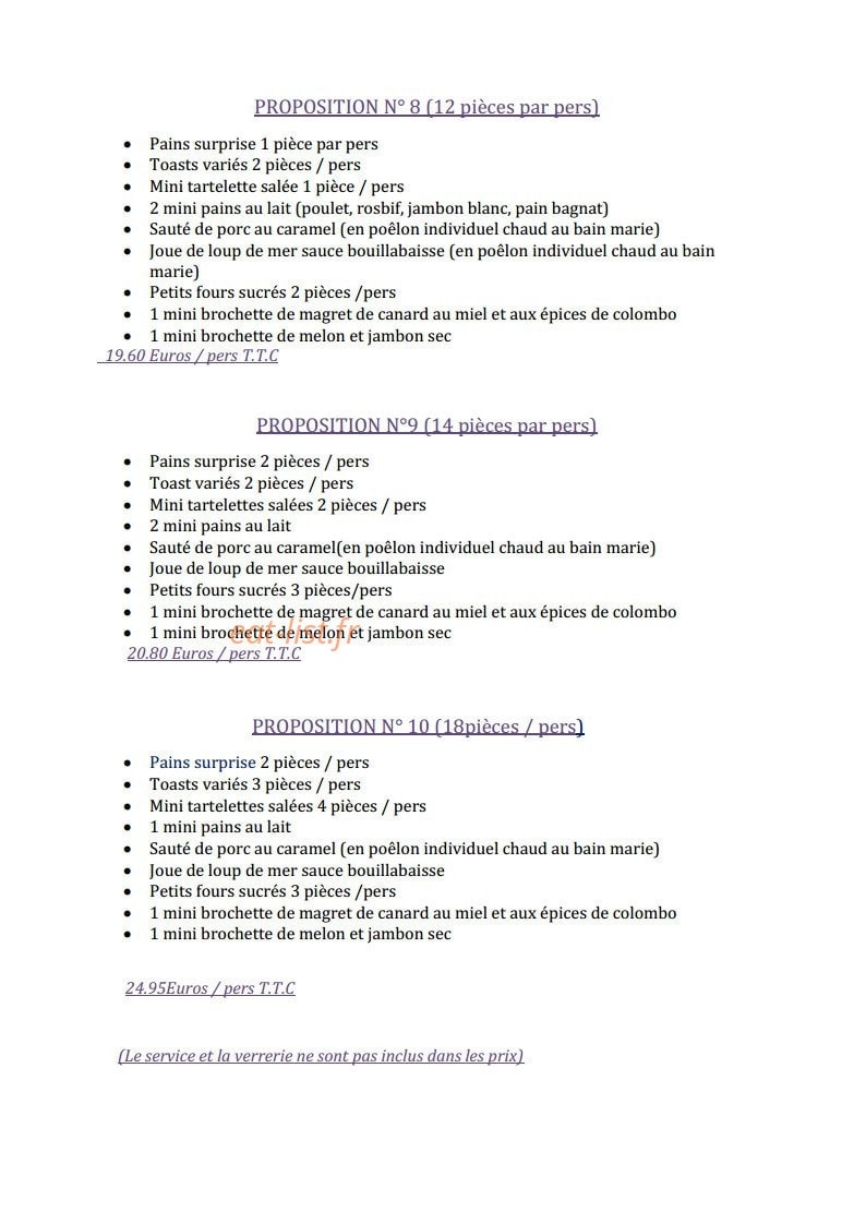 Toutain traiteur — carte page 18