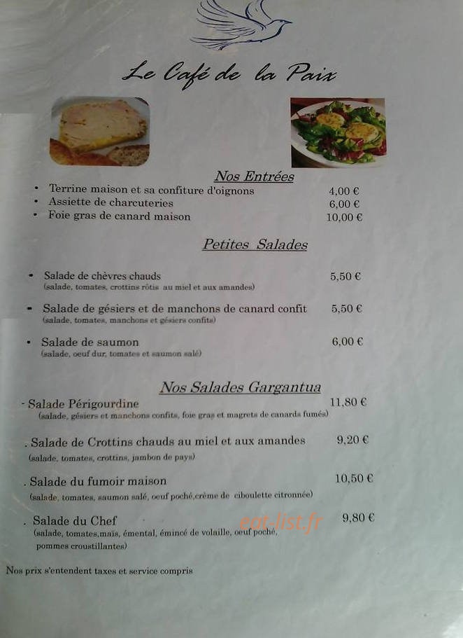 Brasserie de la paix — carte page 1