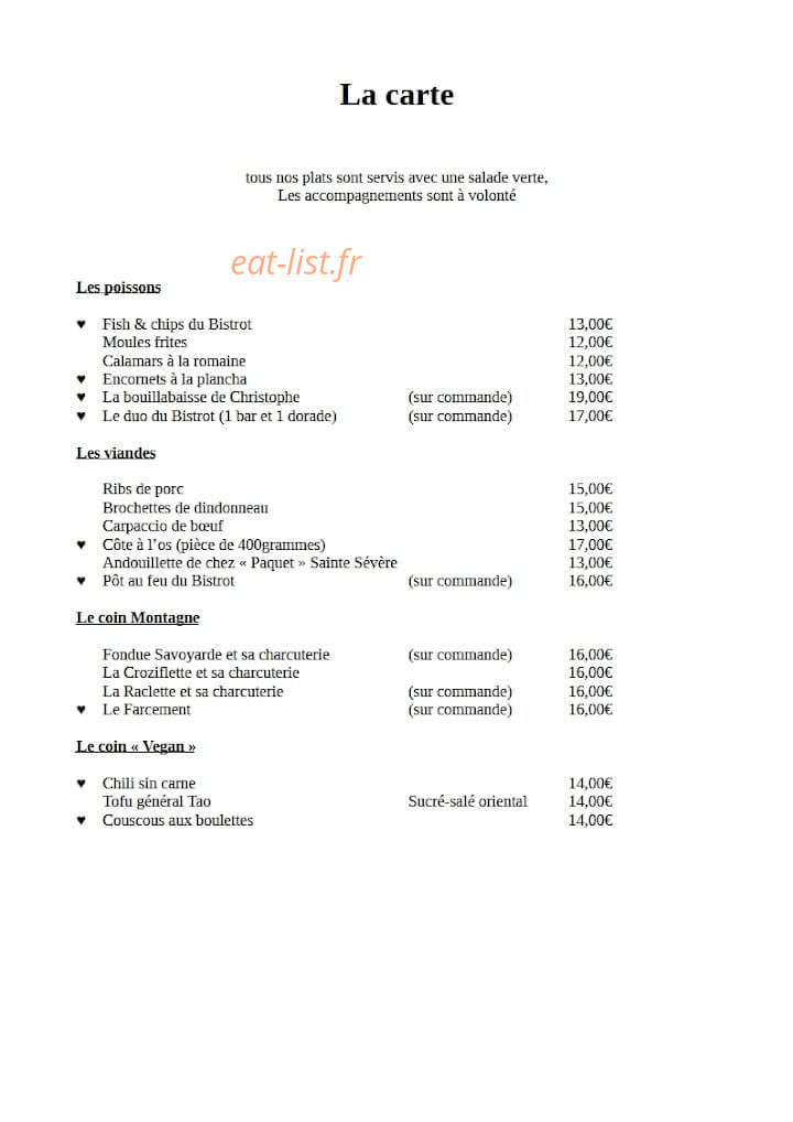 Le  Bistrot — carte page 1
