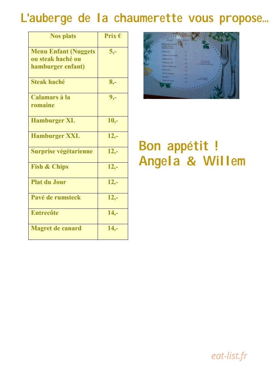 L' auberge de la chaumerette — carte page 1