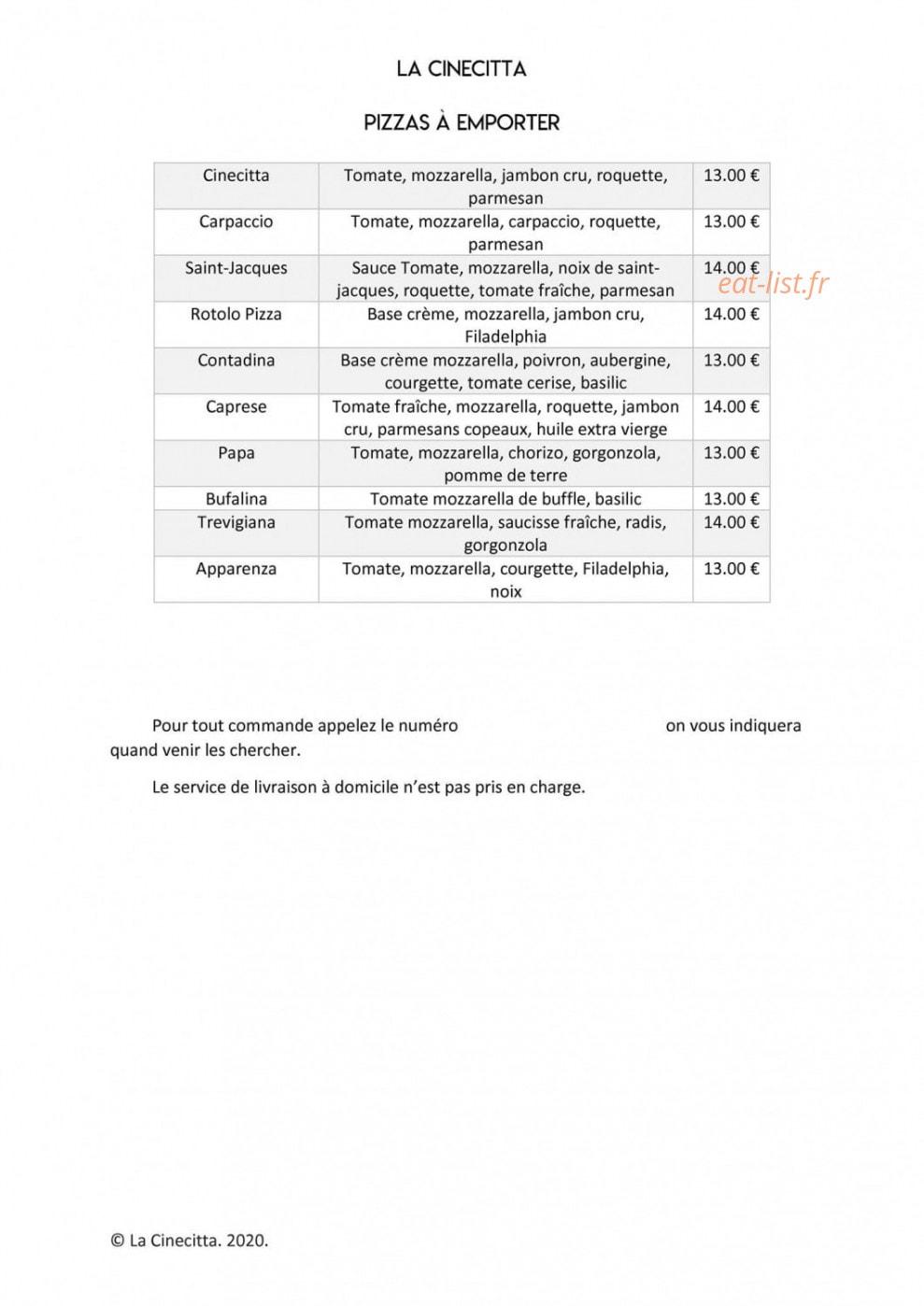 La Cinecitta — carte page 2