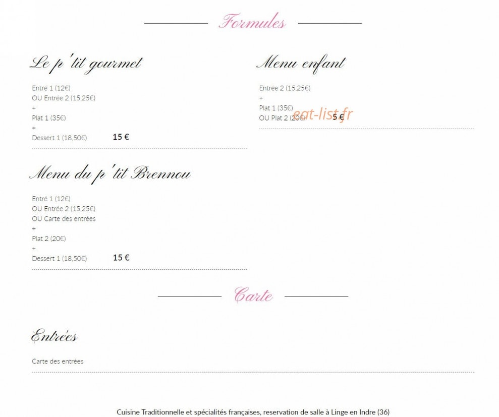 Auberge de la Gabrière — carte page 1