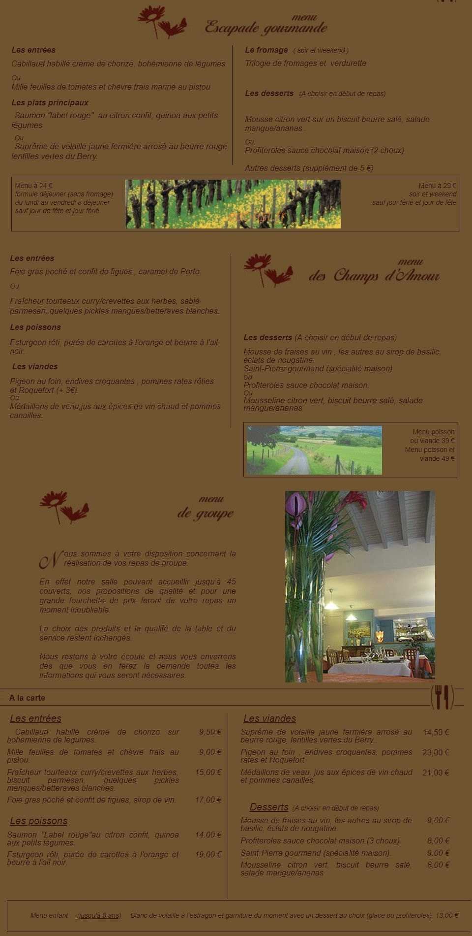 Les Saisons Gourmandes — carte page 1