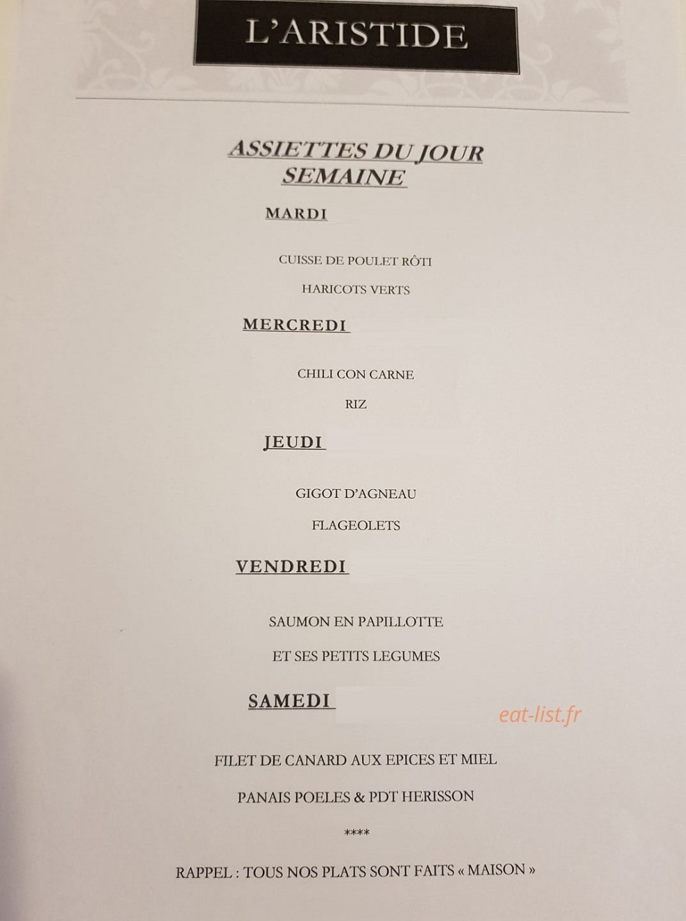 L'Aristide — carte page 2