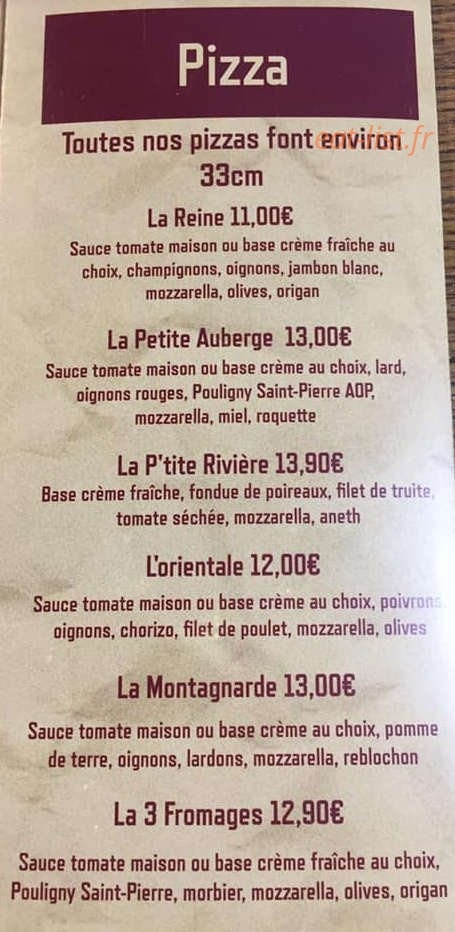 La Petite Auberge — carte page 1