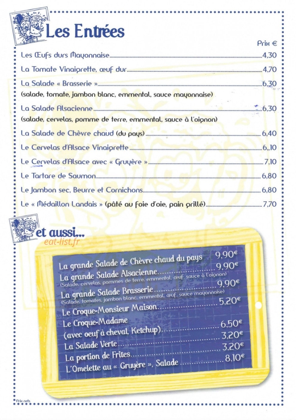 Fredy brasserie — carte page 1