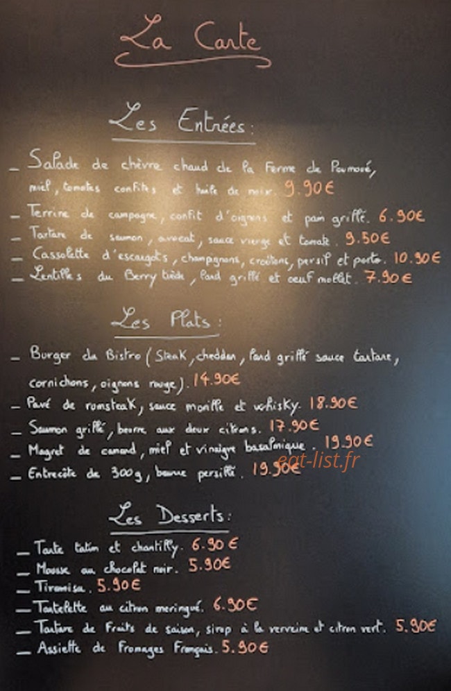 Le bistrot brasserie — carte page 1