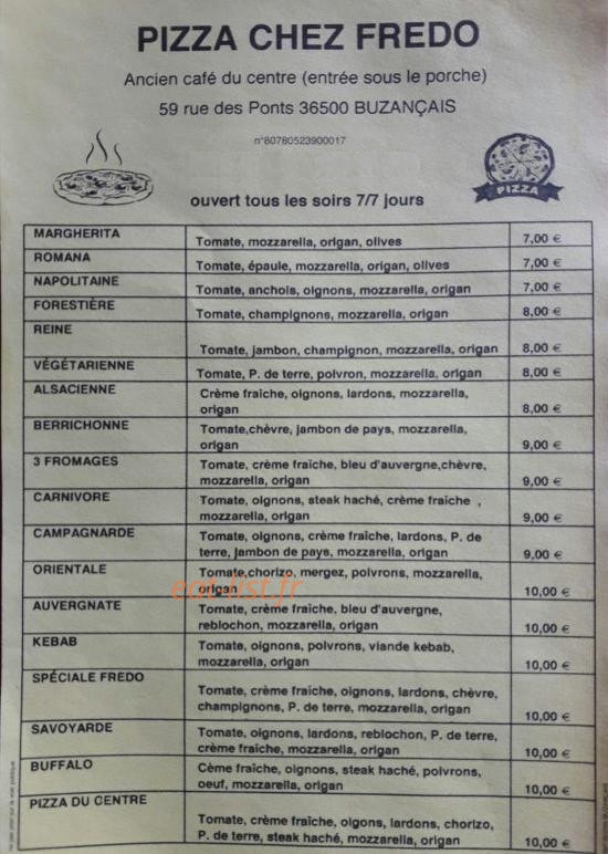 Pizza Chez Fredo — carte page 1