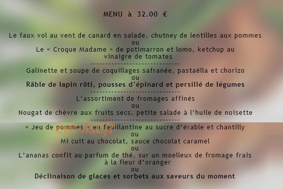 Carte et menu de Auberge Saintt Fiacre à Veuil — Le menu à 32€