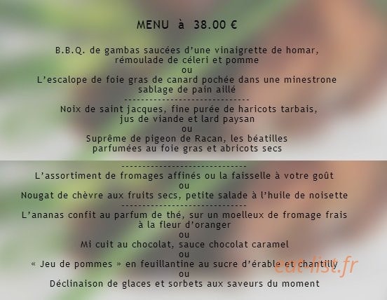 Carte et menu de Auberge Saintt Fiacre à Veuil — Le menu à 38€