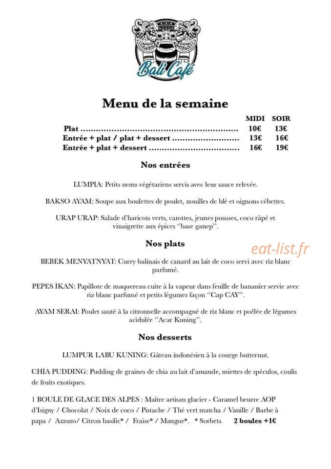 Bali Café — carte page 1