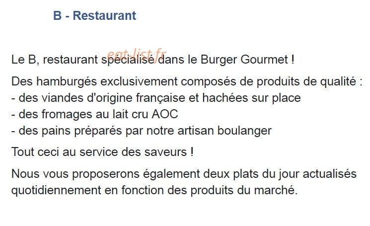 B Restaurant — carte page 1