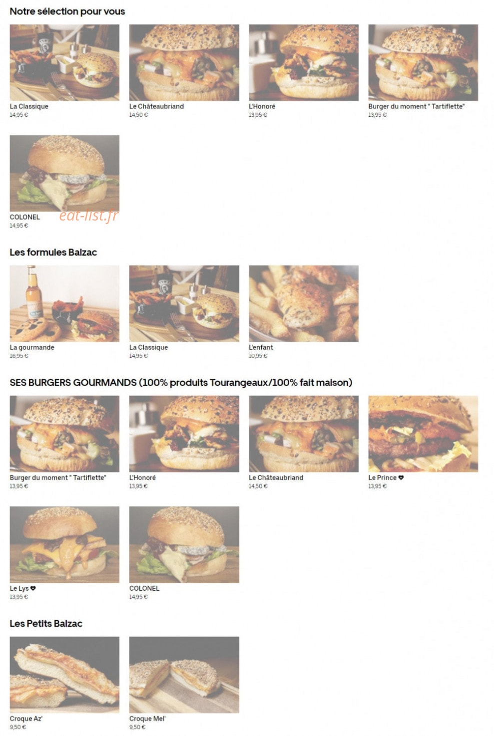 Balzac Burger — carte page 1