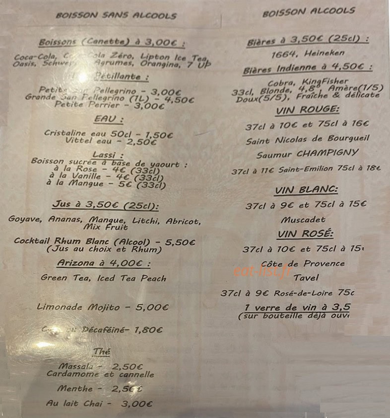 Bollywood Massala — carte page 5