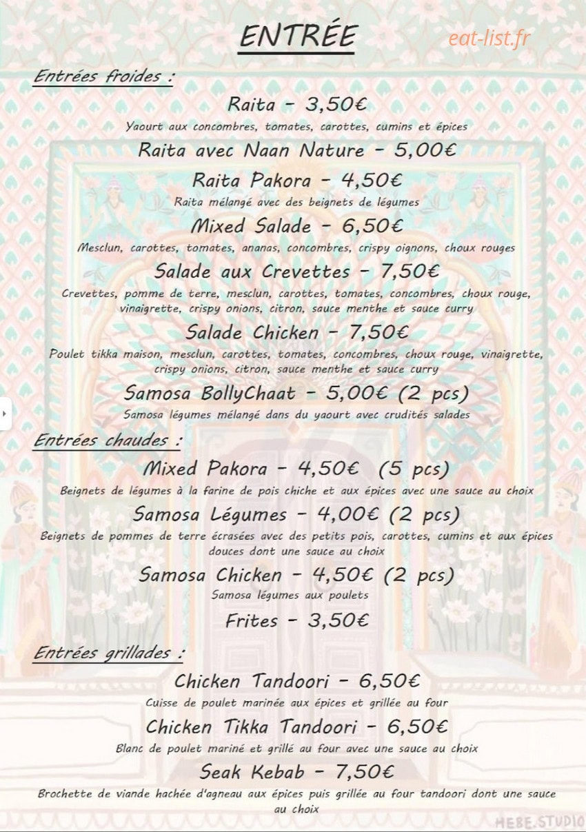 Bollywood Massala — carte page 1