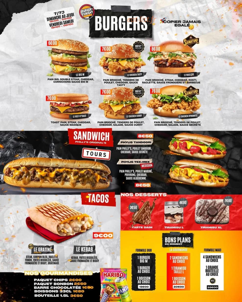 Burger Bynight — carte page 1