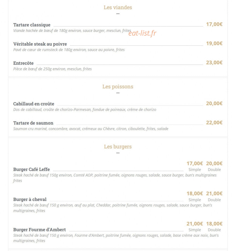 Café Leffe — carte page 3