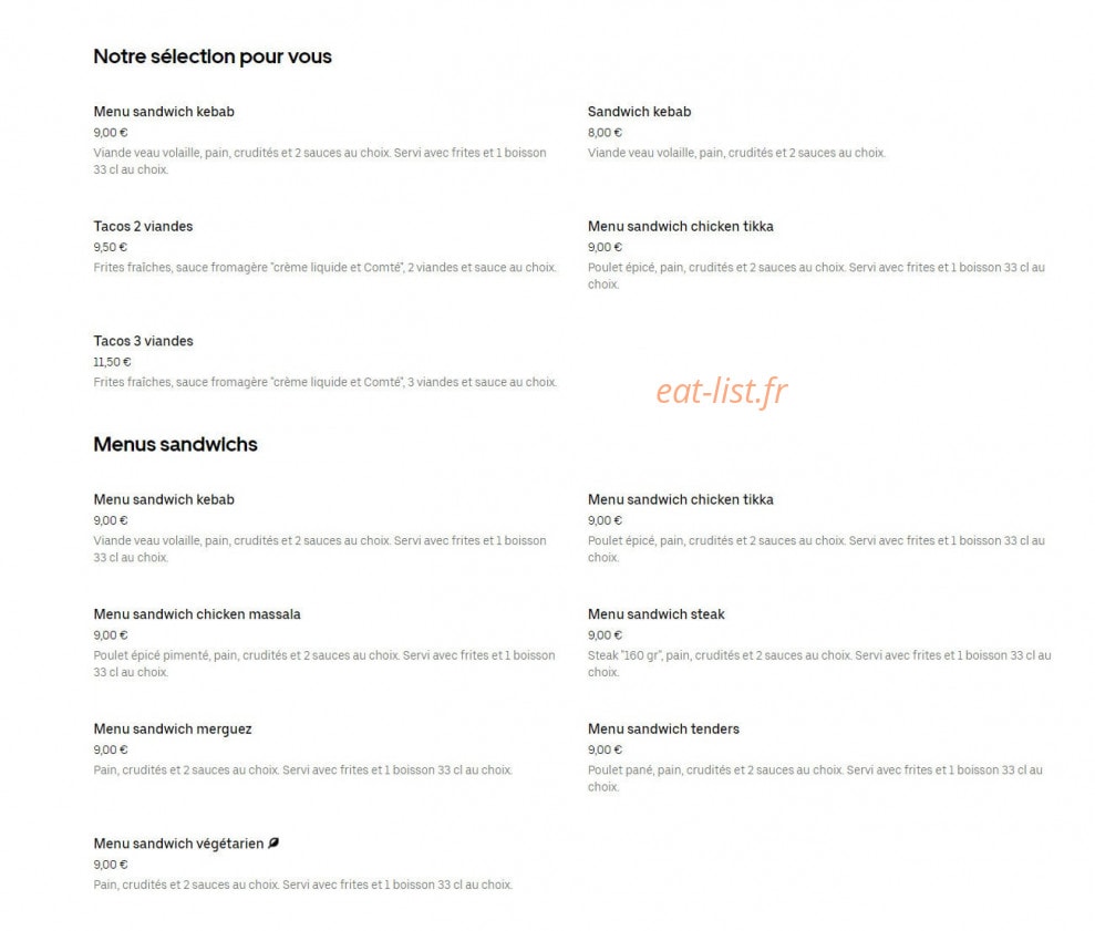 Cesar Sandwichs — carte page 1