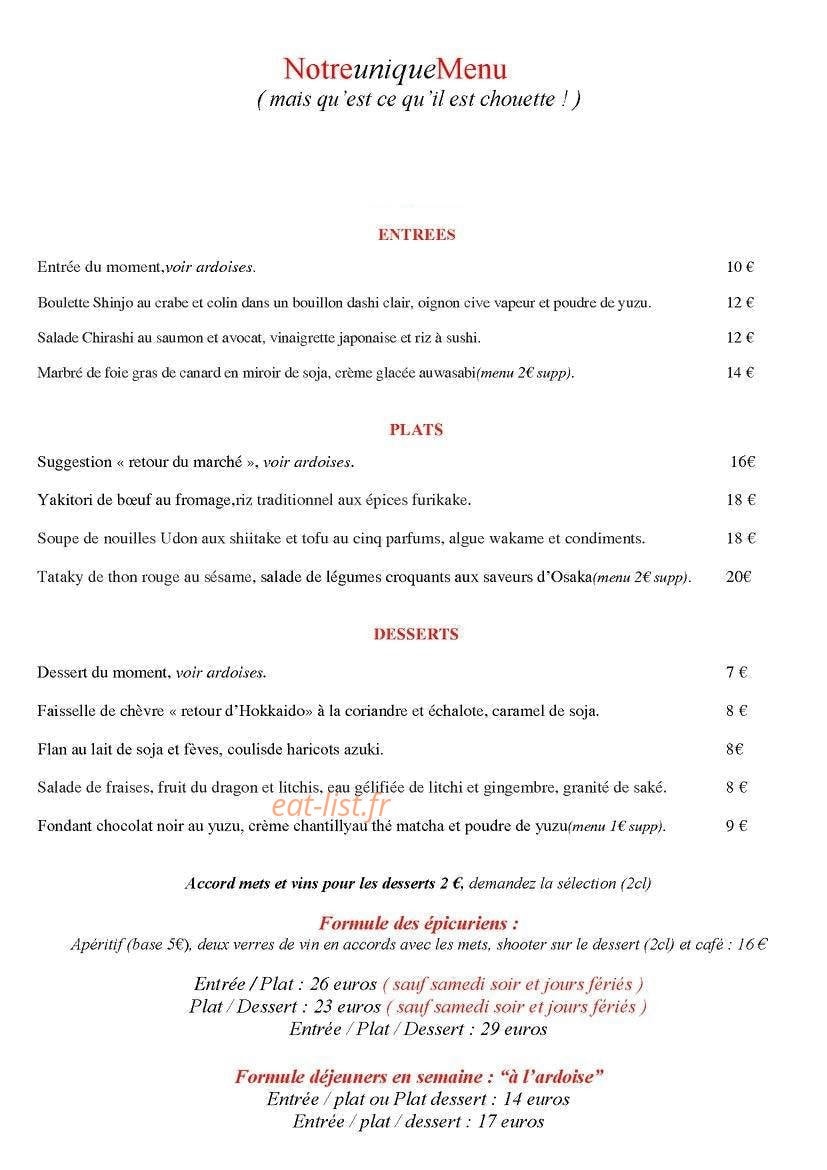 Comme à la Maison — carte page 1
