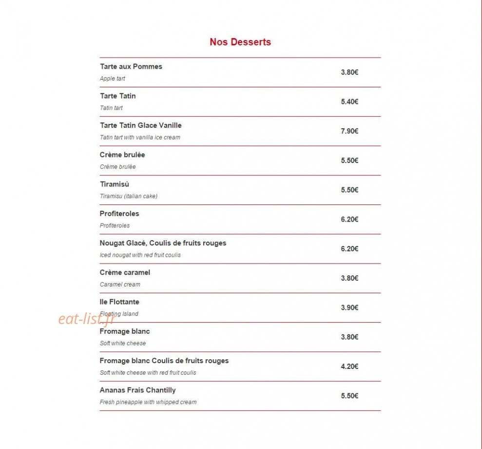 Continental Pub — carte page 3