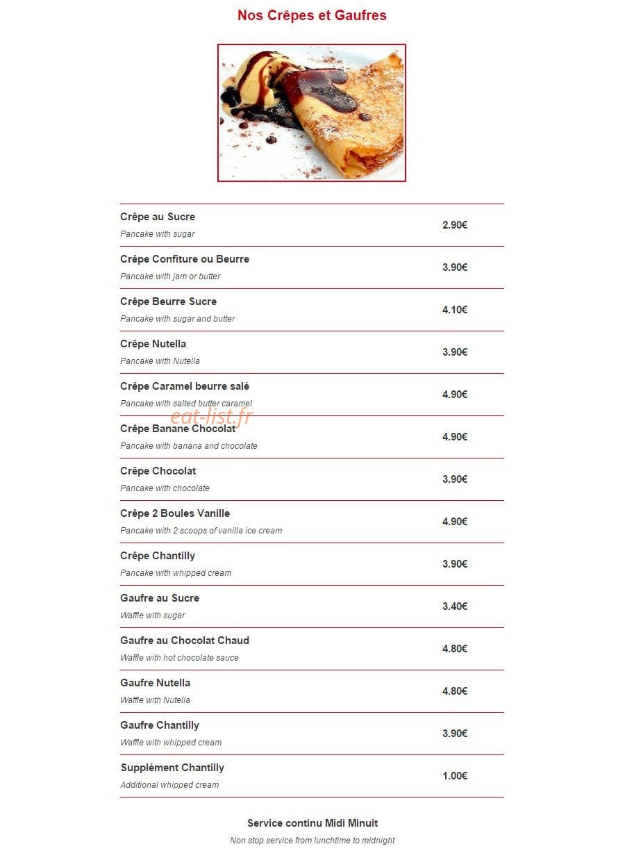Continental Pub — carte page 8