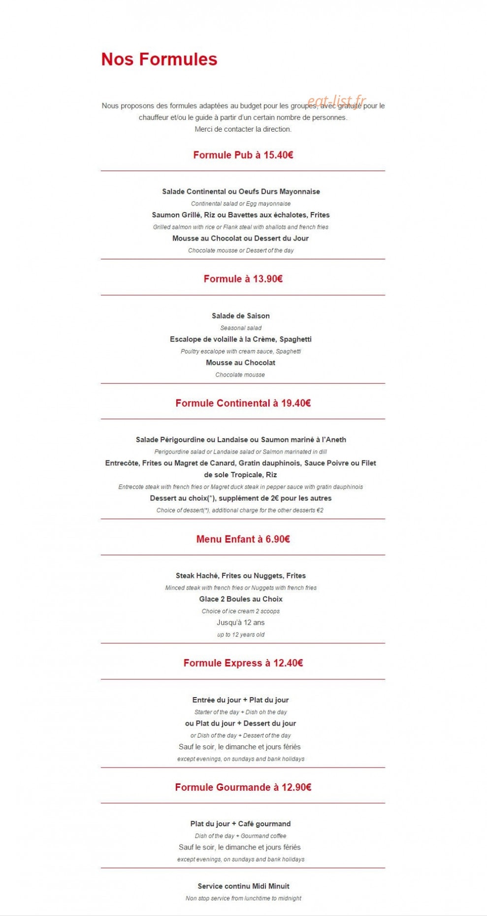 Continental Pub — carte page 6