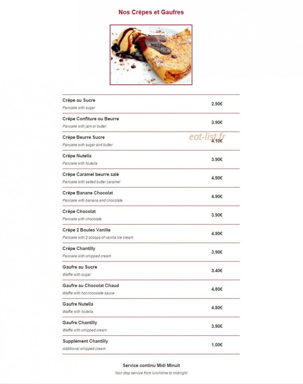 Continental Pub — carte page 4
